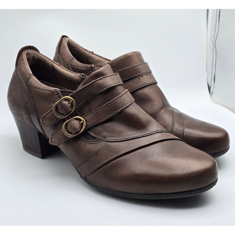 Earth Calgary Toronto Bark Leather Buckle Ankle Booties Brown Womens 7.5M